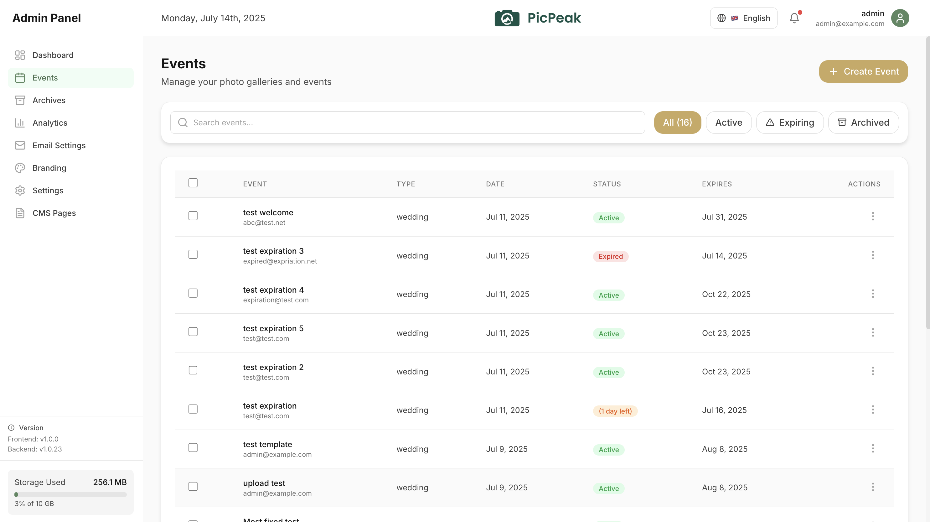 PicPeak Events Management